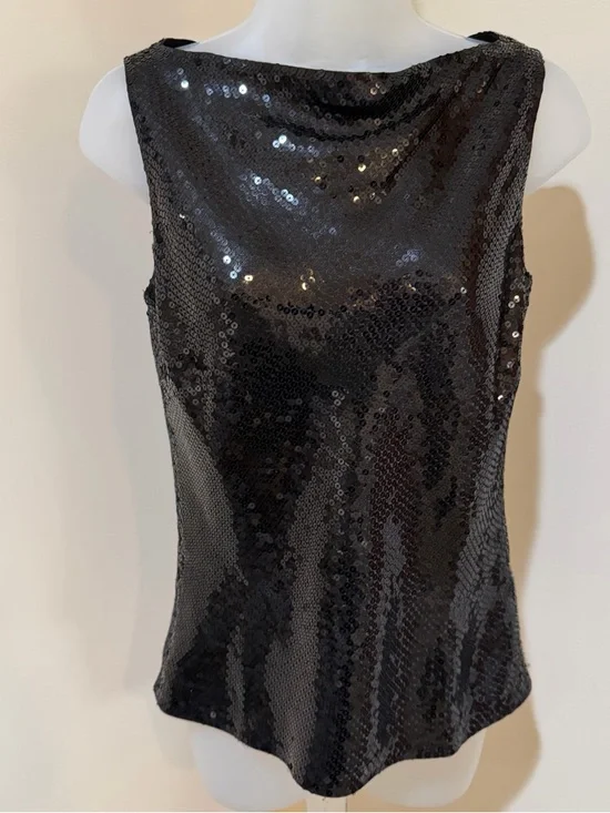 NEW BEAUTIFUL ANN TAYLOR BLACK SEQUIN BOAT NECKLINE SLEEVELESS TOP SIZE 0 - Picture 8 of 16